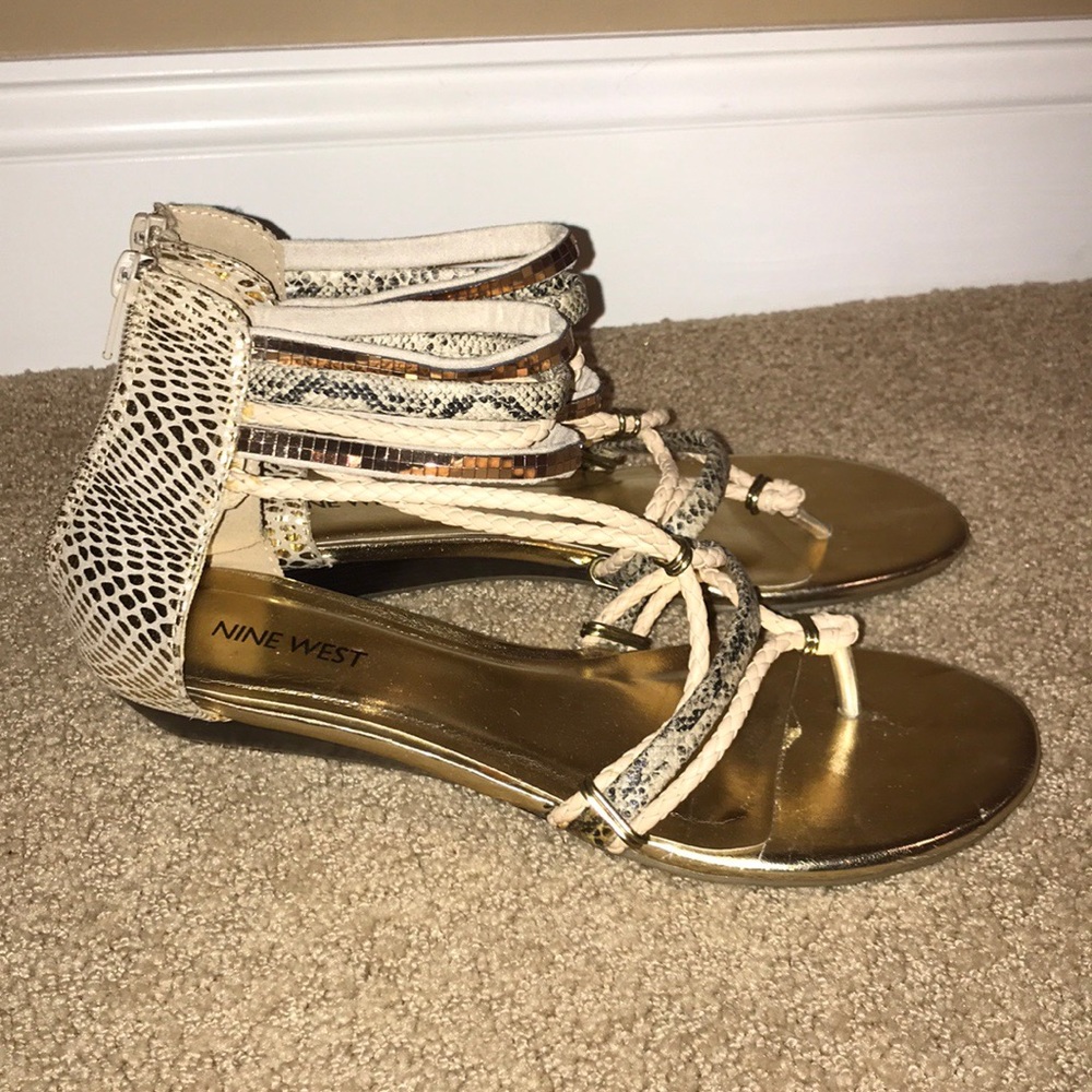 Nine West Gold Snakeskin Sandals - Size 8